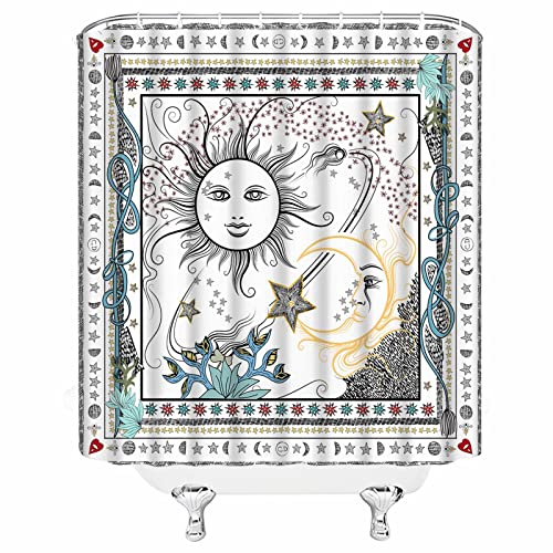 Ysatnsft Sun And Moon Shower Curtain Burning Stars Universe Starry Sky Mandala Celestial Abstract White And Black Decor Medallion Mystic Boho Chic Art Fabric Bathroom Decor Set With Hooks(70" Wx70 H) #TOP2