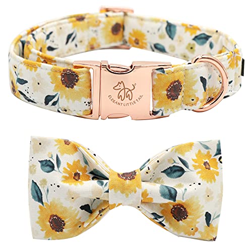 Image of Elegant little tail Sunflower Print Dog Collar, Girl Dog Collar with Bow Adjustable Soft Bow tie Dog Collars for X-Large Dogs