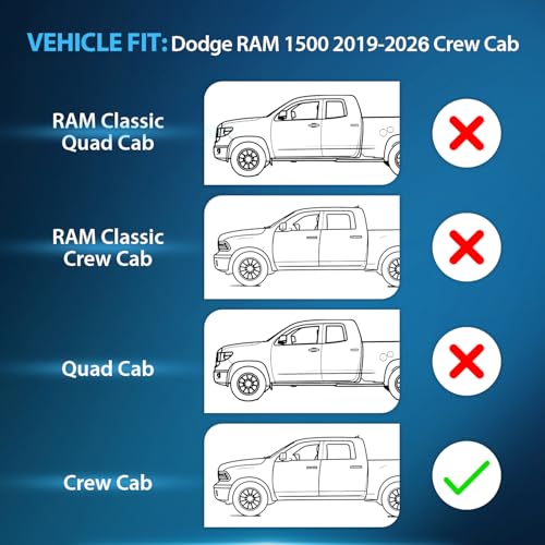 Image of Nilight in-Channel Rain Guards for Dodge Ram 1500 Crew Cab 2019-2026, 4PCS | Fits Ram 1500 Crew Cab 2019-2026, Smoke Acrylic Window Rain Guards for Rain and Less Wind Noise
