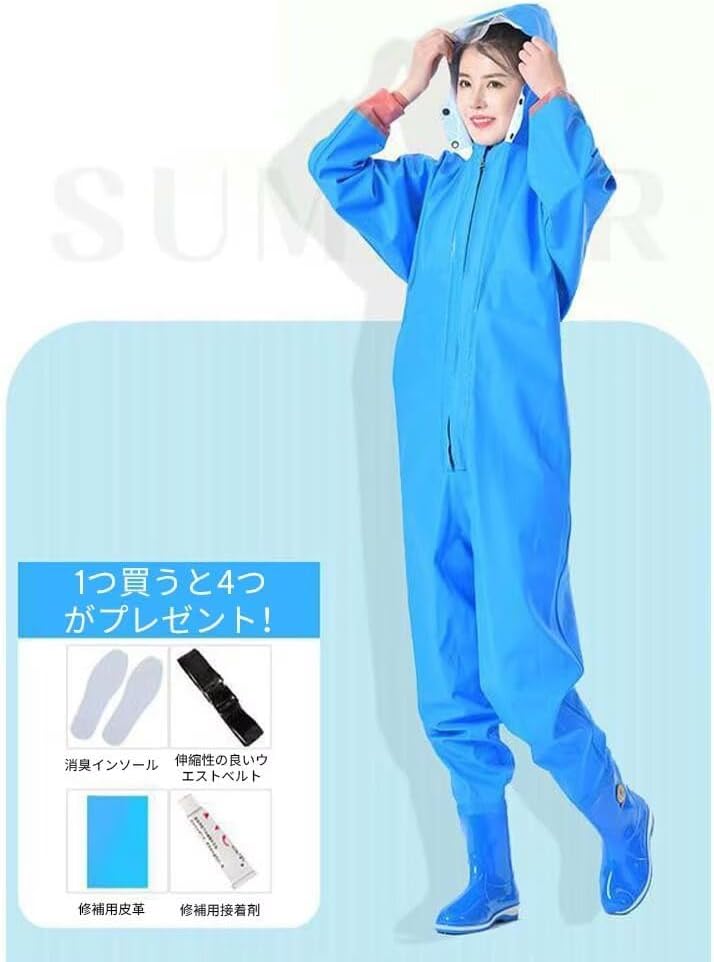 NEWVO ウェーダー レディース チェストハイウェーダー 胴長靴 透湿 完全防水 チャックポケット 調節可能ショルダーベルト 女性