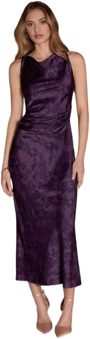 Women's Floral Print Halter Neck Maxi Dress with Draped Bodice Elegant Sleeveless Evening Gown for Weddings Special Occasions