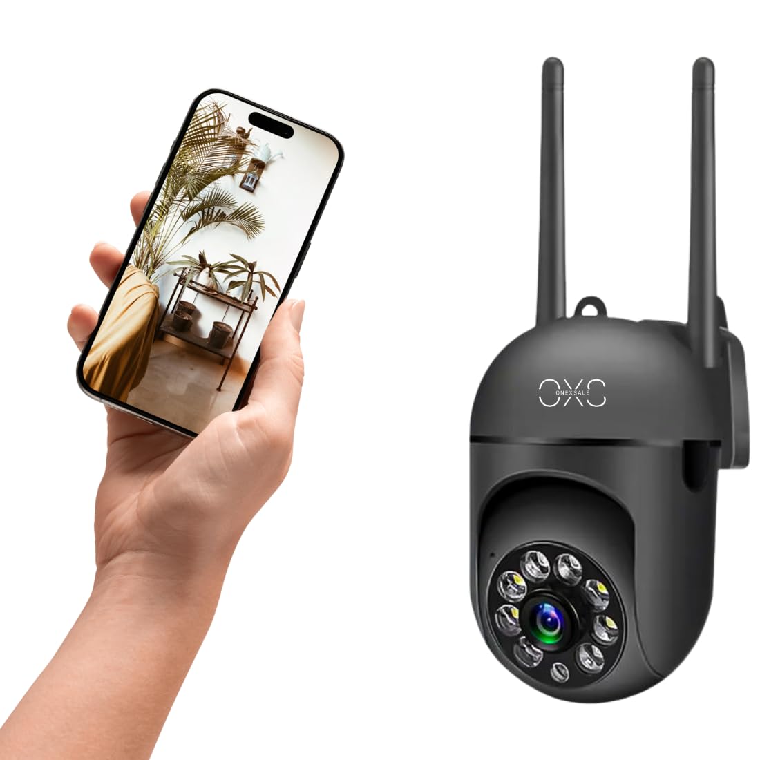 OneXsale Indoor/Outdoor Security Camera, Full HD 1080p PTZ, Motion Detection, Home Surveillance, V380 Pro, Wi-Fi, Night Vision, Two-Way Audio, Smartphone Control, Black-image-48