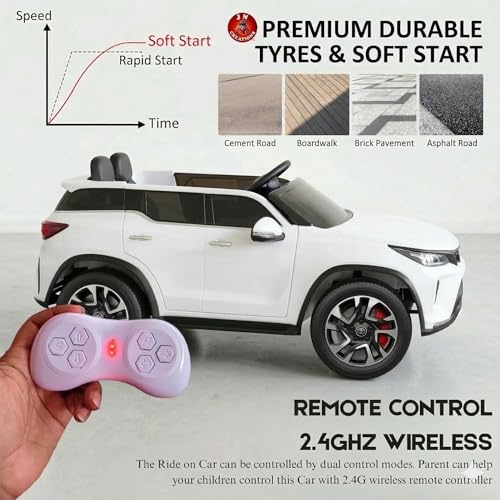 Image of 12V Fortuner Legender Kids Ride On M-7588 Car | 6V Dual Motor | Remote Control | LED Lights | Music & Bluetooth (White)