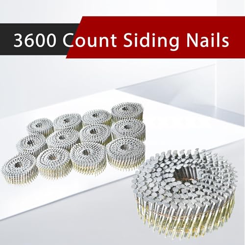 Image of findmall 3600 Count Siding Nails 2-1 /4 Inch by .092 Inch 15 Degree Ring Shank Hot-Dipped Galvanized Collated Wire Coil