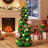 BlissBash 143Pcs Christmas Tree Balloon Arch Garland Kit with Dark Lime Green Red Star Cane Candy Balloons for Christmas Party Decoration, Holiday Birthday Supplies, Xmas Balloon Garland