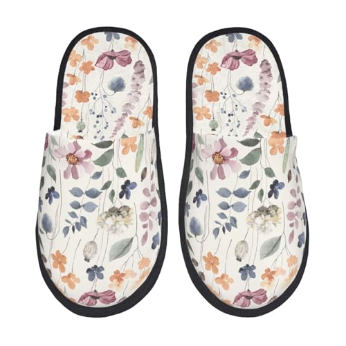 Watercolor Floral Print House Slippers For Women And Men,Soft Slippers With Memory Foam,Non-Slip Indoor Home Shoes