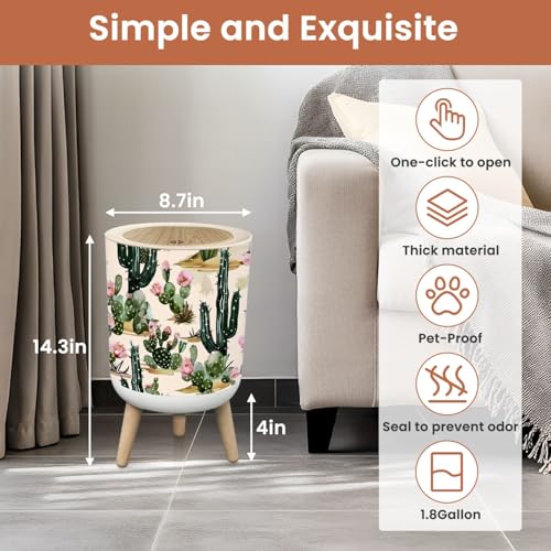Image of Small Trash Can with Lid Beautiful seamless floral summer tropical pattern cactuses succulents 1.8 Gallon Dog Proof Trash Can Round Garbage Can Waste Bin Wastebasket for Bathroom Bedroom Living Room