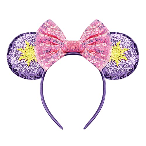 Image of FANYITY Mouse Ears, Sequin Mouse Ears Headband for Girls Women Halloween Birthday Party (Purple sun)