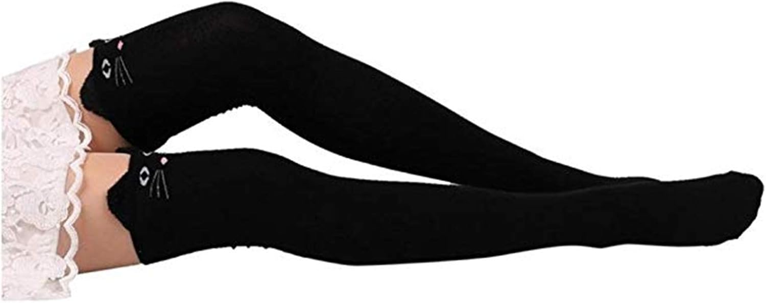 Womens Knee High Socks, womens socks, PXH Ladies Cat Catoon Cute Novelty Long Socks Over Knee High Sock. Black 58cm/22.83" - Image 2