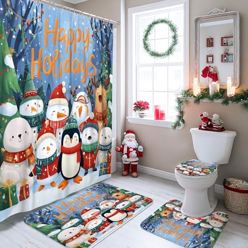 Rideau de douche renne de Noël en textile lavable et étanche