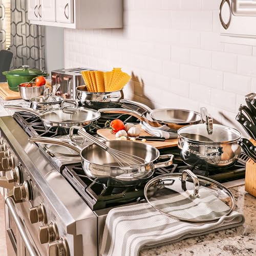 BergHOFF Belly Shape 18/10 Stainless Steel 12Pc Cookware Set, Glass Lids, Fast, Evenly Heat, Induction Cooktop Ready