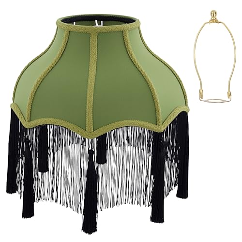 BALAPET Victorian Style Lamp Shade Kit Vintage Lampshade with Detachable Harp Holder Bell Shape Scalloped Lampshade with Tassel and Fringe for Table Floor Lamp and Bedside Lamps Easy Assembly DIY