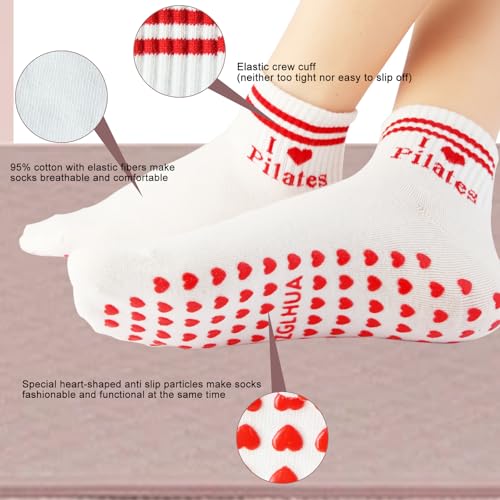 Image of Pilates Socks for Mother's Day,Women Pilates Heart Grip Socks Cuffs,Anti-Skid Cotton Grip for Ballet,Home,Studio 1Pair
