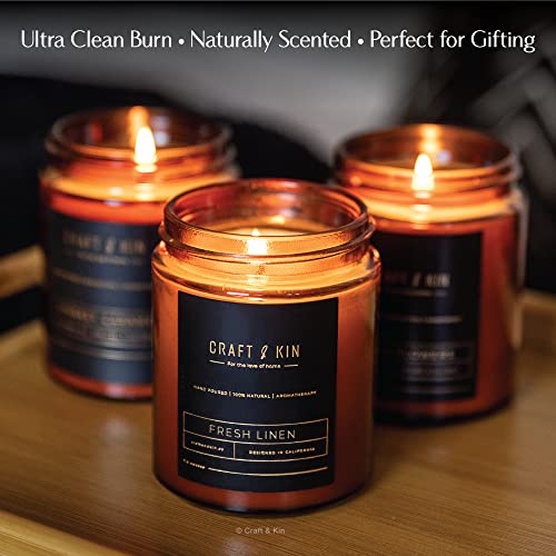 Craft & Kin CAN-205 Fresh Linen Candle | Premium Scented Candles For Men & Women | Summer Candle | 8 Oz 45 Hour Burn | Soy Candles For Home Scented, Masculine Candle | Aromatherapy Candles In Amber Jar thumb #3