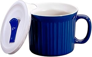 CorningWare Meal Mug with Vented Lid for Steam, 20-Oz Stoneware Soup Mug, BPA-Free Lid, Microwave, Freezer, and Dishwasher Safe, Blueberry