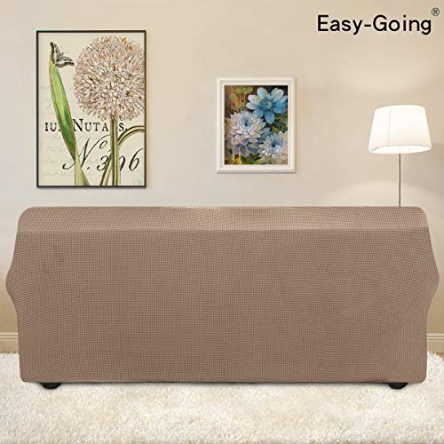 Image of Easy-Going Stretch 4 Seater Sofa Slipcover 1-Piece Sofa Cover Furniture Protector Couch Soft with Elastic Bottom for Kids, Polyester Spandex Jacquard Fabric Small Checks Camel