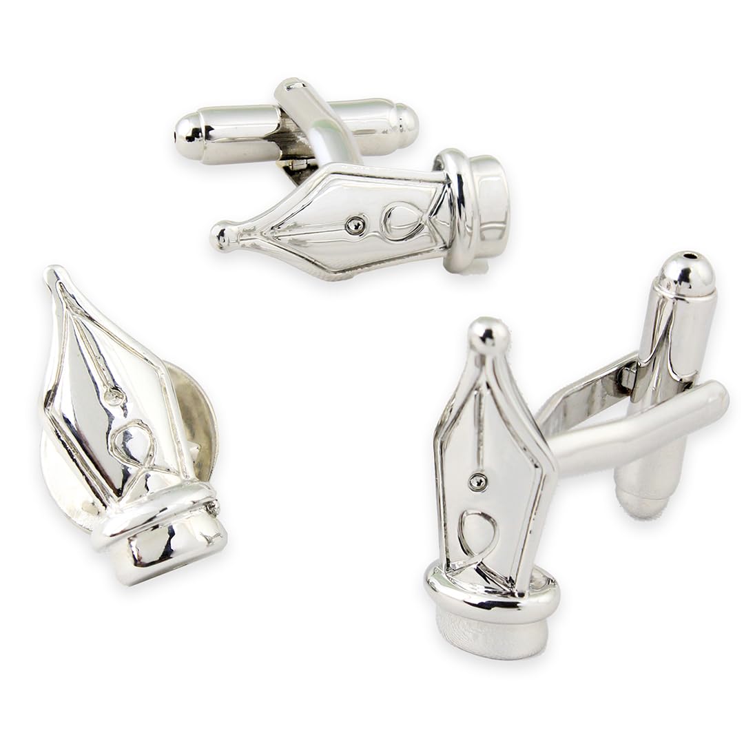 Peluche The Writers choice Silver Colored Cufflink and Brooch/Lapel Pin Set for Men (B078YY247R) Amazon Price History, Amazon Price Tracker