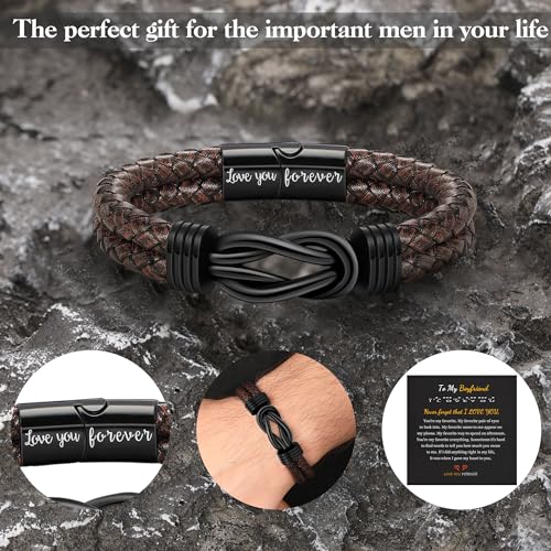Gifts for Men Leather Bracelet Brown Braided Forever I Love You Gifts for Him Infinity Cuff Bracelets Birthday Gifts for Boyfriend Son Grandson Husband Dad Mens Fathers Day Gift