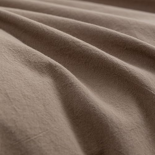 Image of BESTOUCH Cotton Solid Duvet Cover Set Pine Bark Brown Oversized Queen | 100% Washed Cotton, Soft Wrinkle Texture, Hidden Zipper, 8 Ties, Breathable Lightweight Durable Comfy, 3 Pcs No Insert