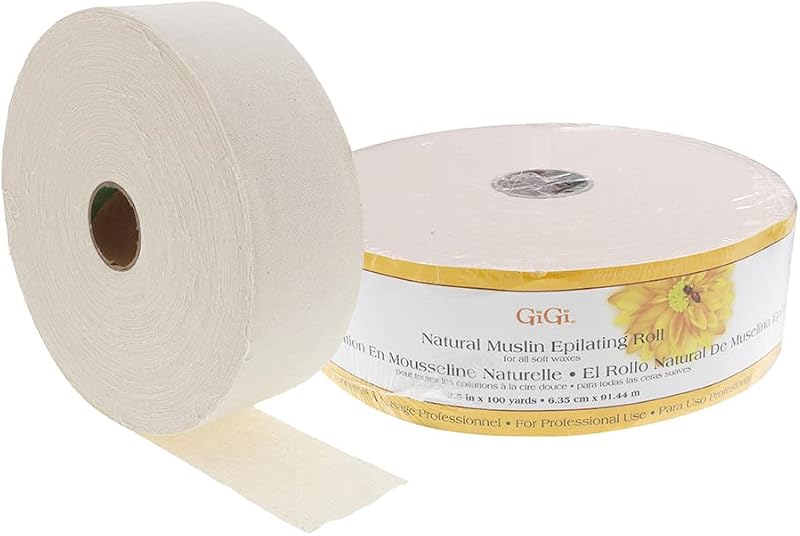 GIGI Rolo de Musselina Branqueada para Depilação com Cera Natural, 6,35 cm x 91,44 m