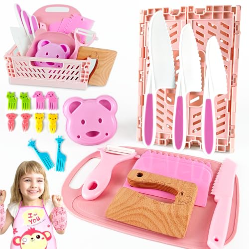 Tangdudu 25 Piezas Cuchillos De Seguridad Para Niños, Cuchillos Montessori Niños, Juego De Cuchillos Cocina Para Niños, Juego Cocina Niños, Regalo De Cumpleaños Perfecto Para Niñas