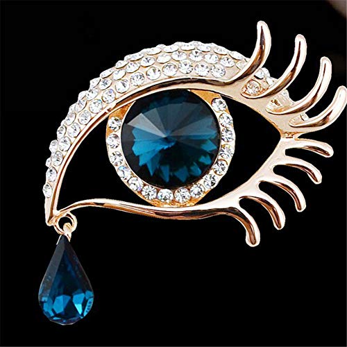 Angel Tears Brooch Pins, Elegant Rhinestone Sapphire Big Eyes Alloy Long Eyelashes Corsage Breastpin for Women Jewelry2