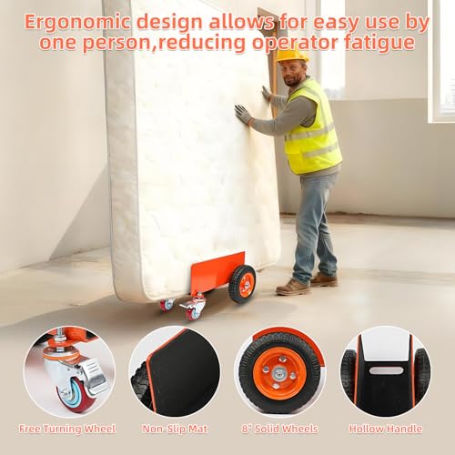 Heavy Duty Panel Dolly with Brake, 1200LBS Capacity 4 Wheel Slab Dolly Drywall Mover with 8 Inch Pneumatic Wheels Panel Cart, Sturdy Steel Construction for Drywall, Plywood, Sheet Goods Transport ASIN by Xbsyhx - Image 4