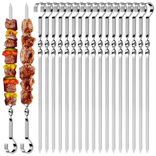 Axinyijia 24 Piezas Brochetas de Barbacoa de Acero Inoxidable, Brocheta para Parrilla de Barbacoa Pincel de Aceite, Pincho BBQ para Carne Verduras