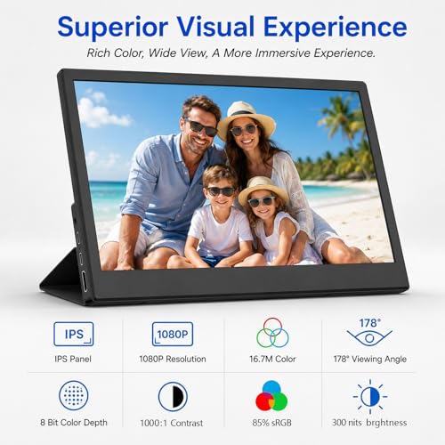 Image of 15.6 inch Portable Monitor for Laptop, External Monitor with HDMI Type-C, Eye Care,Ultra Slim Travel Screen for Laptop Phone PS4 /5 Xbox Switch, Ideal for Soccer Game Day Watch Party