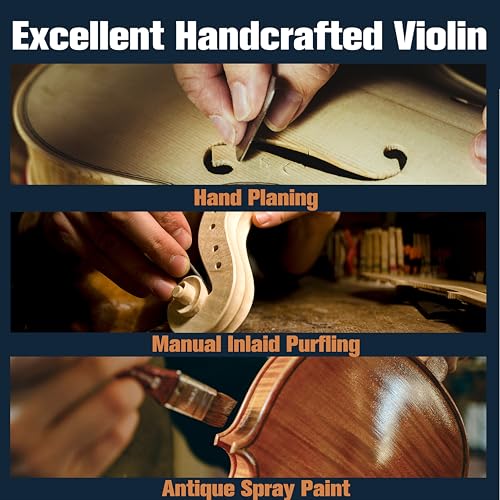 Image of Mendini By Cecilio Violin 4 /4 Full Size For Beginners - Fiddle Solidwood Kit with Hard Case - Acoustic Violins with Bow, Rosin, Tuner, Extra Strings & Bridge, Shoulder Rest and Lesson Book (Black)