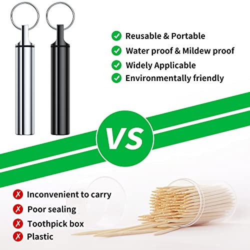 metal portable toothpick holder box 3 pieces pocket waterproof case toothpicks container with keychain for outdoor picnic and camping travel purse ear wax removal tool case needle holder cotton swab