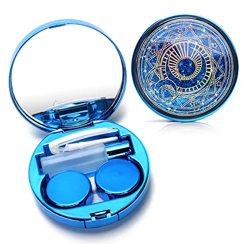 Contact Lens Case, OFONE Bling Stars Colored Contact Lens Holder Cute Contact Lens Travel Case with Remover Tool Mirror and Tweezers Contacts Container Storage Kit for Women and Girl (Blue)