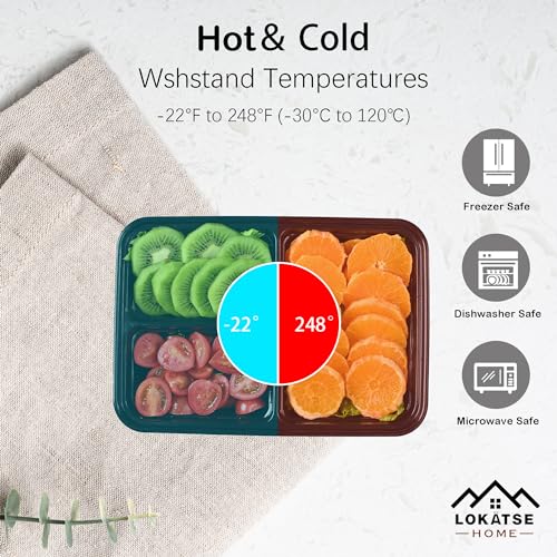 Image of LOKATSE HOME Meal Prep Container Microwave Safe 150 Pack 2 Compartment with Lids, Stackable Bento Box, Food Storage Reusable, BPA Free, Freezer, Dishwasher Safe (32 oz)