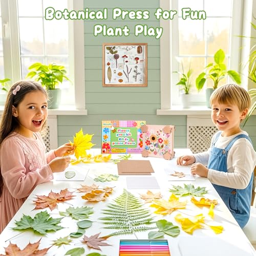 Image of Aboofx Creativity Pressed Flower Art Kit for Kids, Craft Kits 4 Layers Wooden Flower Pressing Kit for Crafts Press Flowers and Plant for DIY Art, Make Bookmarks Greeting Cards for Girls Boys Ages 5+