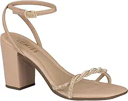 Sandália Salto Alto Tiras Strass Brilhante Comfort Moderna