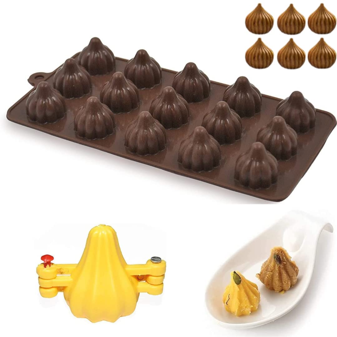 Marhaba Traders Mini Modak Shape with Free Modak saacha, modak Filling, Silicon Brown Fondant Cupcakes Decoration Cake Border Decorating for Ganesh Chaturti Festival Theme