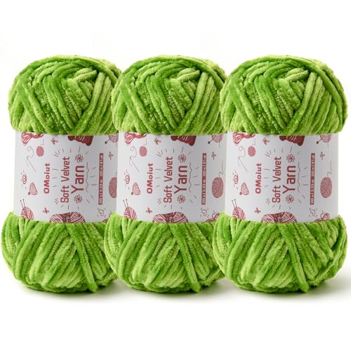 Image of 3x100g Fluffy Velvet Chenille Yarn for Crocheting and Knitting, 3x87.4yd Baby Yarn for Crocheting Soft, Crochet Chunky Yarns Amigurumi Yarns(Emerald Green