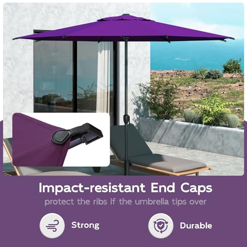 Image of Abba Patio 9FT Lyon Outdoor Patio Umbrella Outdoor Table Umbrella with Crank Market Umbrella 8 Sturdy Ribs UV Protection Waterproof and Push Button Tilt for Garden Deck Backyard,Purple