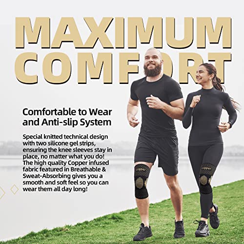 Copper Knee Braces for Knee Pain Women & Men - 2 Pack Knee Brace Compression Sleeve, Best knee Support for Arthritis Pain,Meniscus Tear, Running,Weightlifting,Working Out,ACL,MCL,Knee Pain Relief