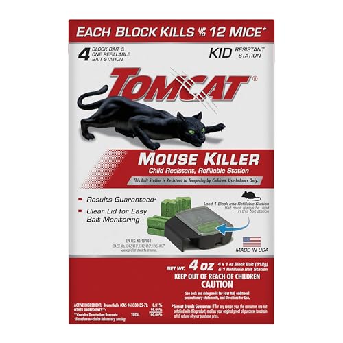 Image of Tomcat Mouse Killer Child Resistant, Refillable Station with Clear Lid for Easy Monitoring, 1 Bait Station and 4 Refills