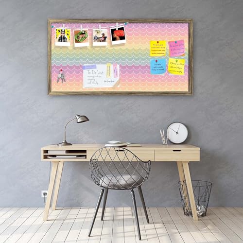 Image of ArtzFolio Wavey | Bulletin Board Notice Pin Board | Vision Soft Board Combo with Thumb Push Pins & Sticky Notes | Antique Golden Frame | 36 x 18 inch (91 x 46 cms)