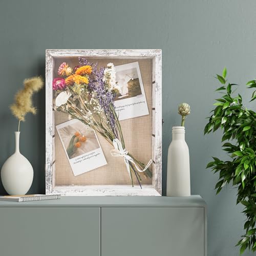 Image of FramePro 11x14 Display Case with Adjustable Shelves White, 4-Tier Memory Shadow Box for Wall, Deep Wooden Keepsake Display Shelf with Locking Door for Memorabilia, Photos, Medals, Wedding, Home Decor