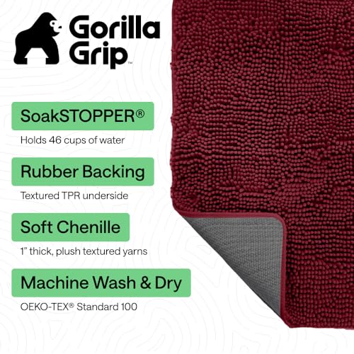 Image of GORILLA GRIP SoakSTOPPER Dog Door Mat, 60x36 Machine Washable Rug Absorbent Doormat Captures Moisture Mud Dirt, Quick Dry Soft Chenille Entryway Rugs Indoor Entrance Mats for Dog Paws, Burgundy