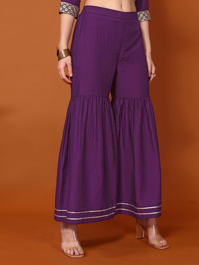 Image of SIRIL Women's Polyester Chinnon Embroidery A-Line Kurta & Sharara & Dupatta