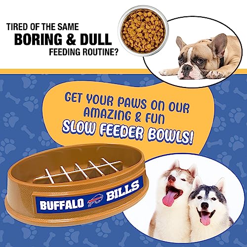 Image of NFL Super-Bowl Buffalo Bills Slow Feeder Dog & Cat Bowl. Football Design for Healthy Digestion. Non-Slip for Large & Small Pets