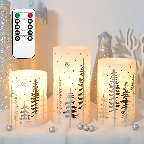 PETRISTRIKE Christmas Flameless Pillar Candles, Holiday Led Candles with Timer