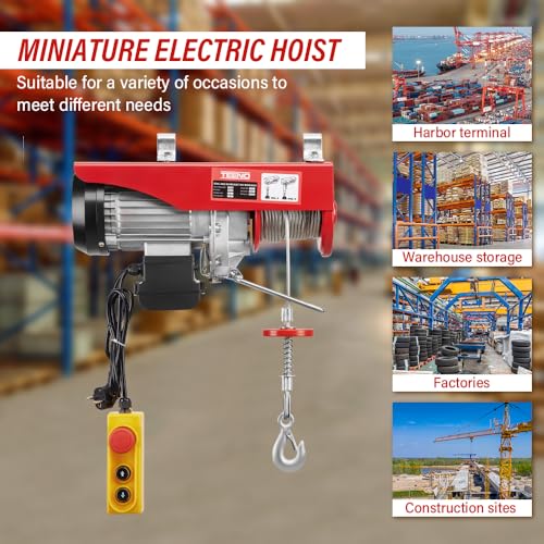 TEENO Elektrische Seilwinde 400kg bis 800kg Hubhöhe 20m Seilzug Kupfermotor 1450W Hubgeschwindigkeit Hebezug Seilhebezug Kettenzug Motorwinde Flaschenzug Hebezug