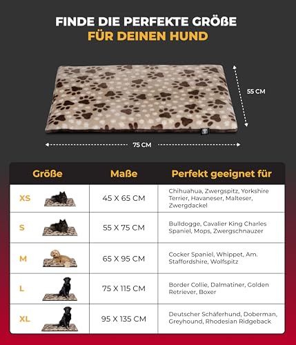 HS-Hundebett® Hundedecke S (55x75 cm) – Wendbar & gemütlich Dank 3 cm Füllung – Perfekt fürs Sofa, Auto & Hundebox – Pfote Beige, Made in DE