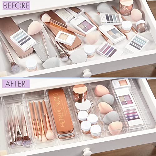 Stori Simplesort 6-Piece Stackable Clear Drawer Organizer Set | 9" X 3" X 2" Rectangle Trays | Narrow Makeup Vanity Storage Bins And Office Desk Drawer Dividers | Made In Usa #TOP2