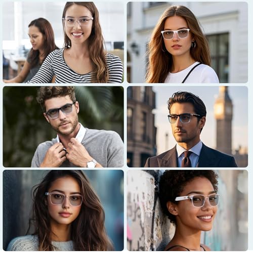 Image of GenXenon Bluetooth Smart Glasses for Men & Women, Blue Light Blocking & Photochromic Glasses with Speaker, Hand-Free Call /Music Sunglasses, IPX5 Waterproof, Audio Eyeglasses for Travel /Working-Blue